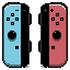 A pixel art of Nintendo Switch Joy cons in the iconic blue and red colors.